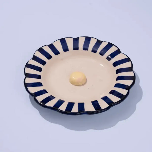 Casa Amarosa Stripe Dinner Plate, Blue- 10 x 10 x 1.25 Inches
