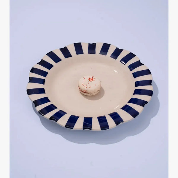 Casa Amarosa Stripe Salad Plate, Blue- 8.25 x 8.25 x 1.25 Inches