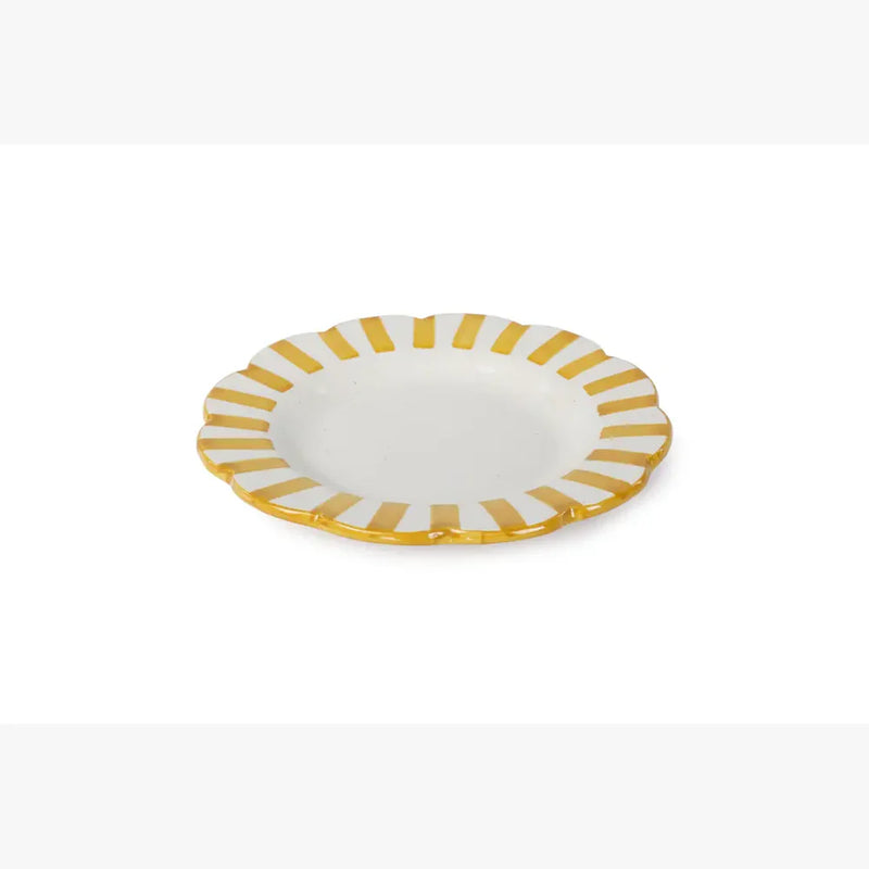 Casa Amarosa Stripe Salad Plate, Yellow- 8.25 x 8.25 x 1.25 Inches