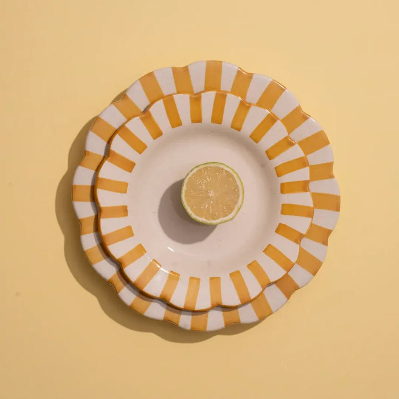 Casa Amarosa Stripe Salad Plate, Yellow- 8.25 x 8.25 x 1.25 Inches