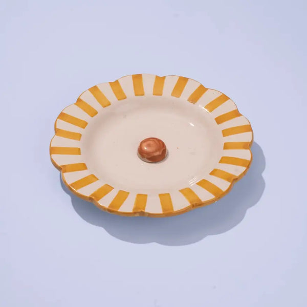 Casa Amarosa Stripe Salad Plate, Yellow- 8.25 x 8.25 x 1.25 Inches