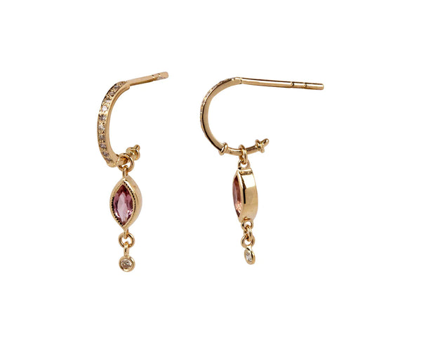 Celine Daoust Light Pink Tourmaline Marquise And Diamonds Single Hoop Earring (Single Price)
