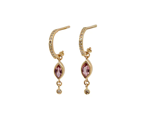 Celine Daoust Light Pink Tourmaline Marquise And Diamonds Single Hoop Earring (Single Price)