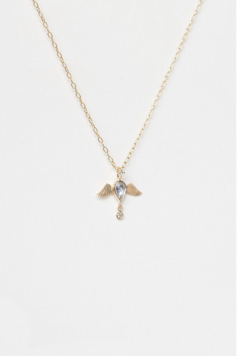 Celine Daoust Moonstone Pear & Diamonds Angel Necklace