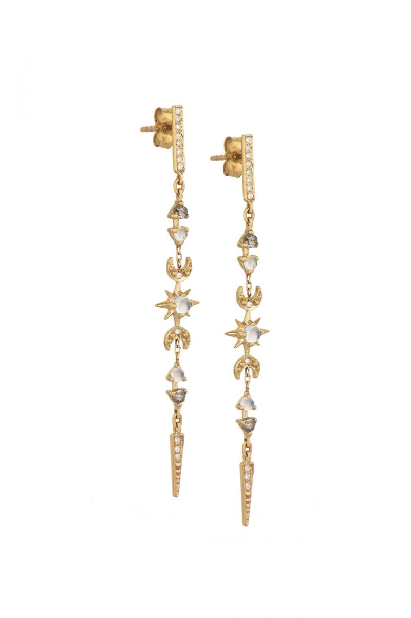 Celine Daoust Moonstones & Diamonds Long Stellar Earrings