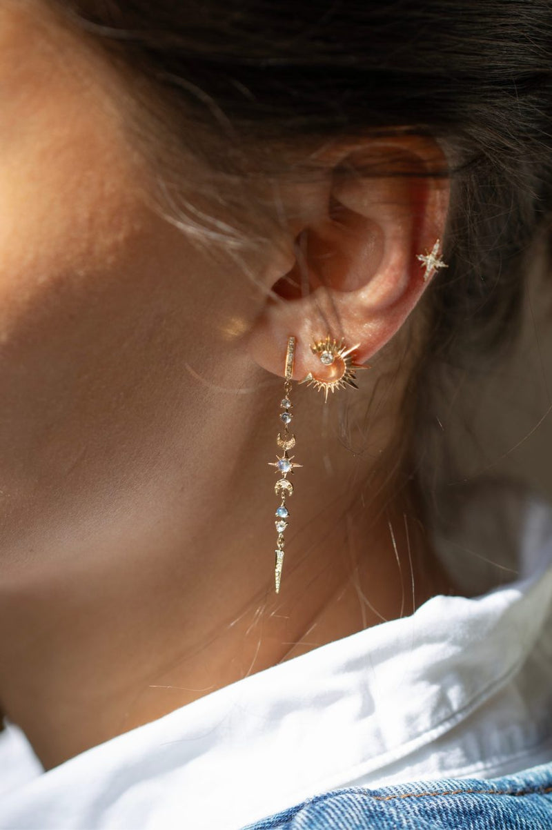 Celine Daoust Moonstones & Diamonds Long Stellar Earrings