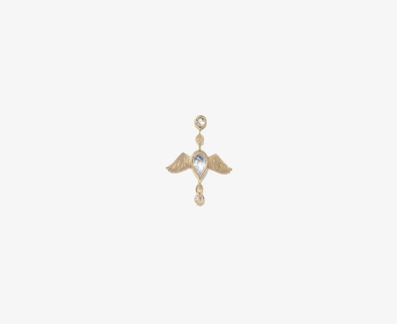 Celine Daoust Pear Moonstone bird & Diamonds Earring