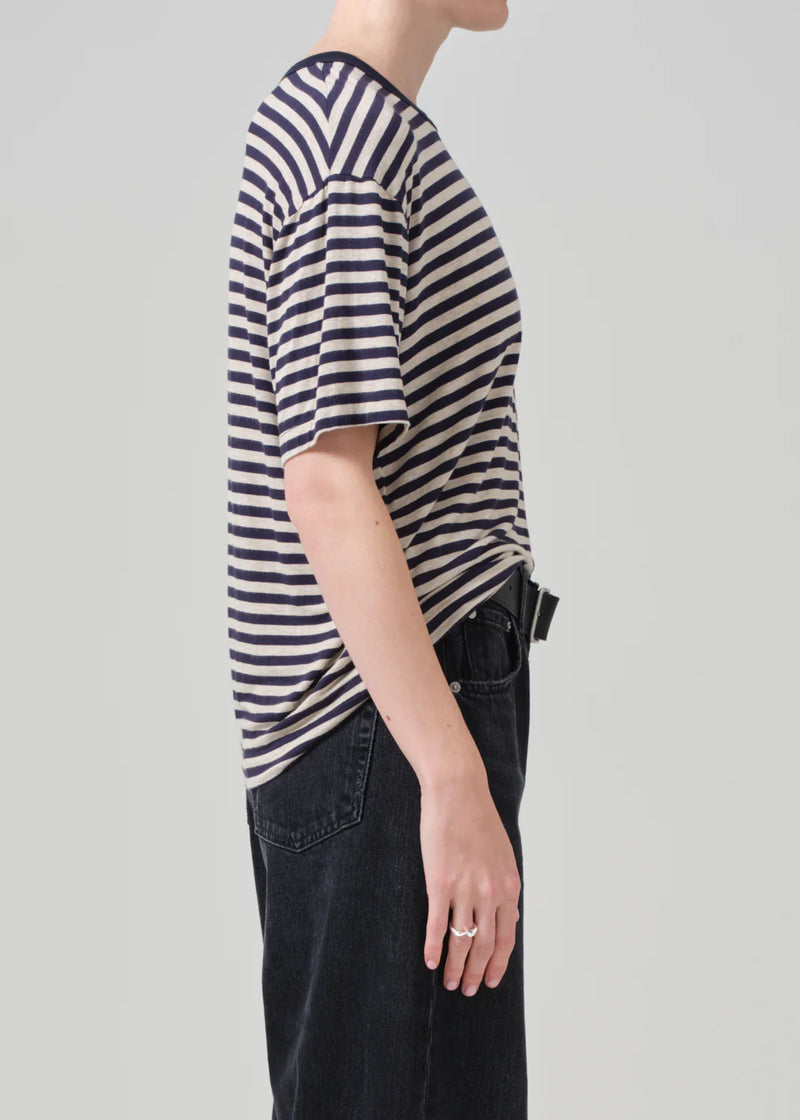 Citizens of Humanity Elisabetta Relaxed Tee In Navy Stripe