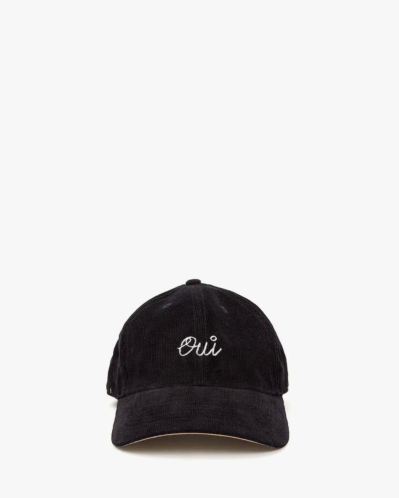 Clare V. Corduroy Baseball Hat Embroidered Oui Black