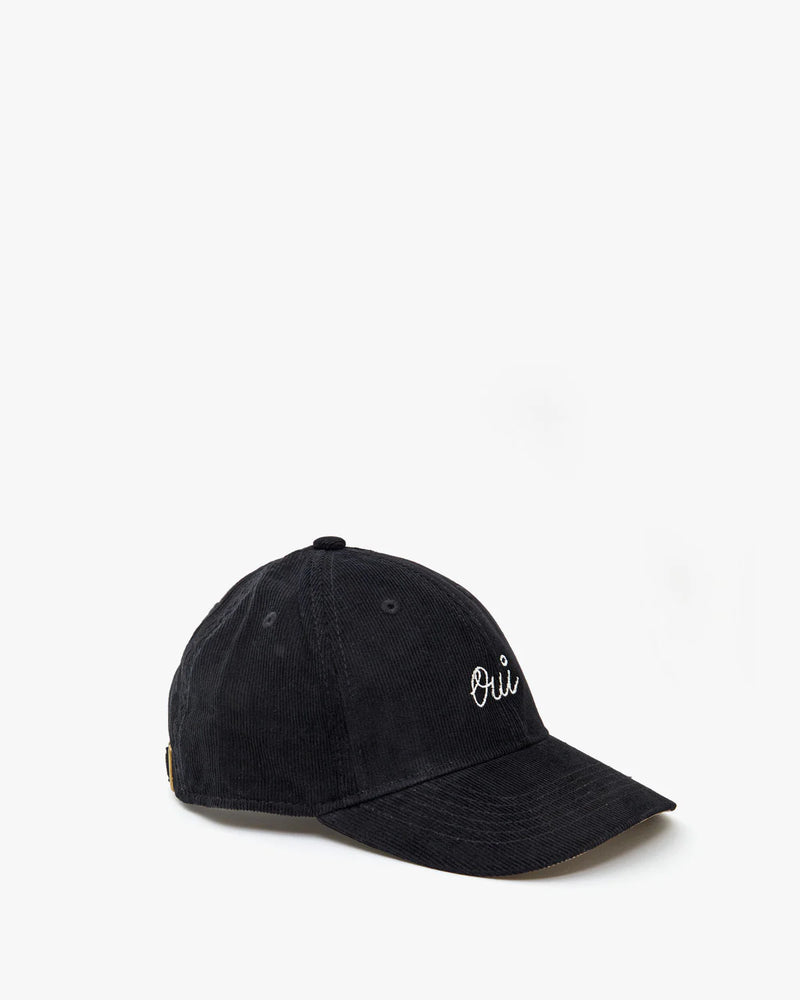 Clare V. Corduroy Baseball Hat Embroidered Oui Black