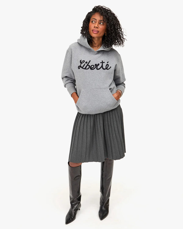 Clare V. Hoodie Sweatshirt - Embroidered Liberte - Grey Melange