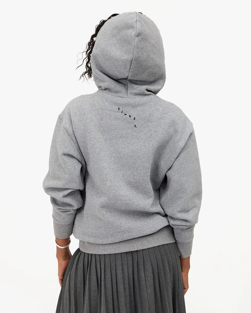 Clare V. Hoodie Sweatshirt - Embroidered Liberte - Grey Melange