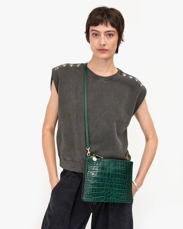 Clare V. Margot Double Sac Bretelle - Congo Croco - Deep Pine