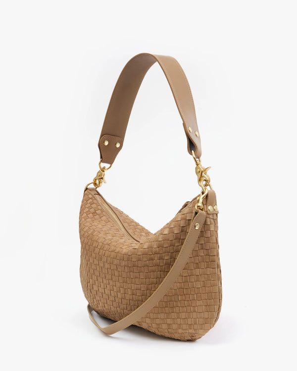 Clare V. Moyen Messenger - Leather & Suede Woven Checker - Clay