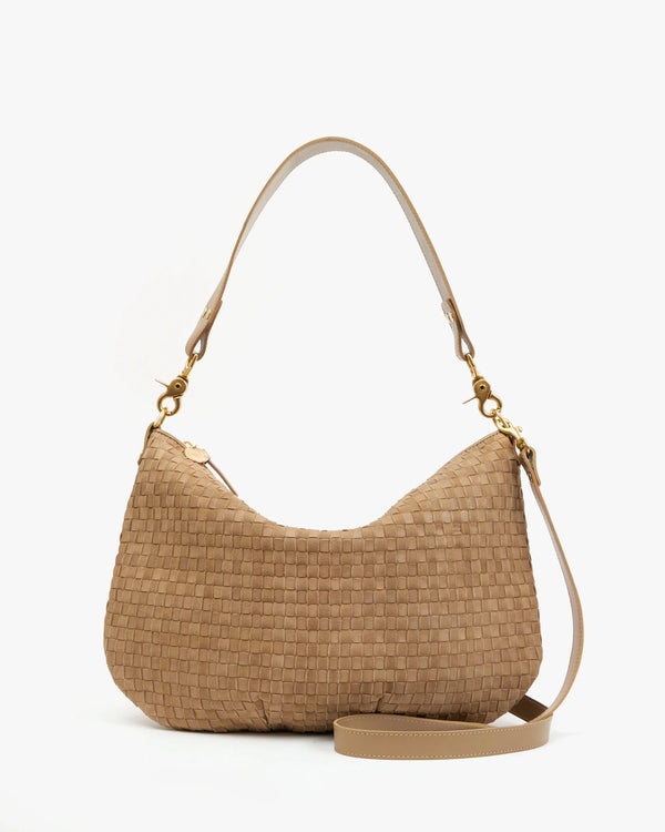 Clare V. Moyen Messenger - Leather & Suede Woven Checker - Clay