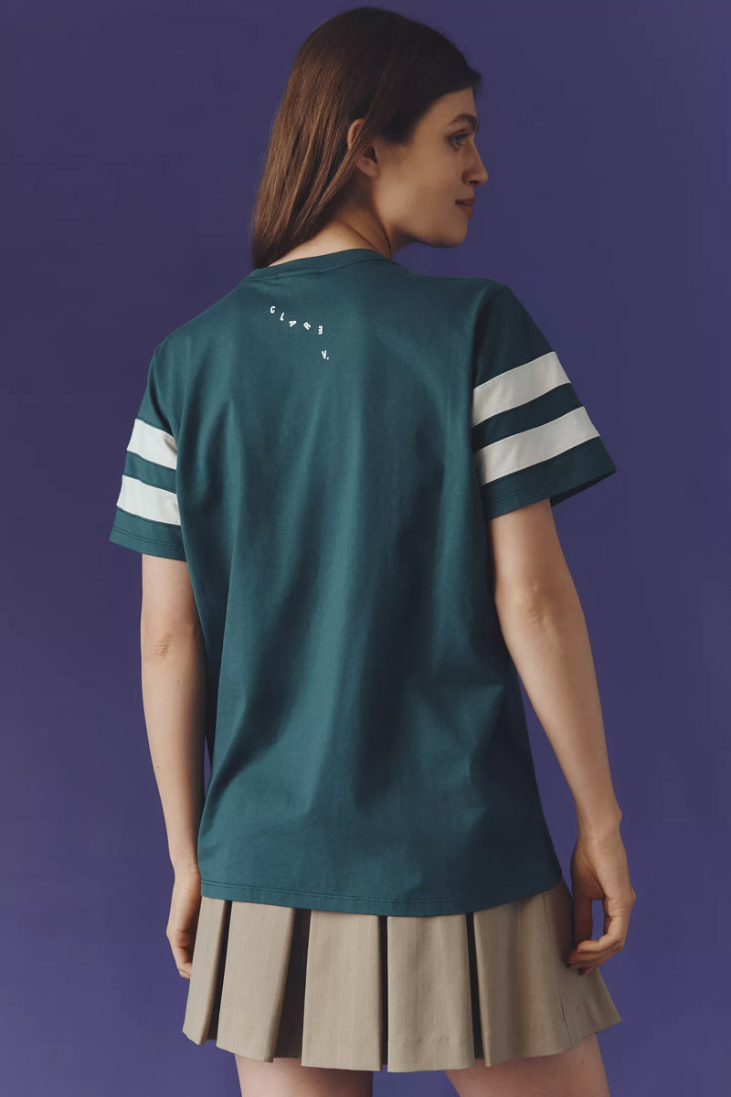 Clare V. Original Varsity Tee - Deep Pine/Cream