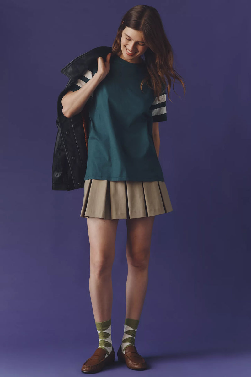 Clare V. Original Varsity Tee - Deep Pine/Cream