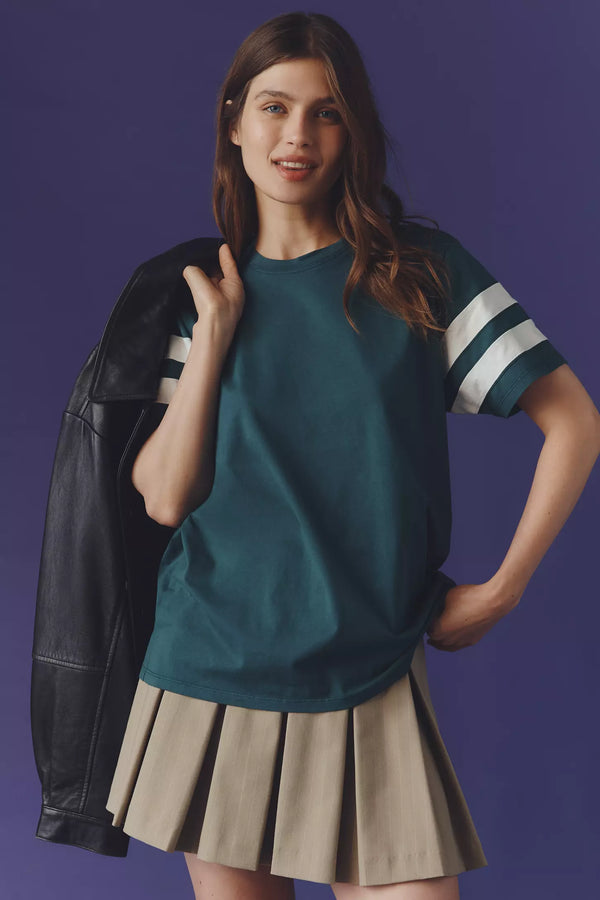 Clare V. Original Varsity Tee - Deep Pine/Cream