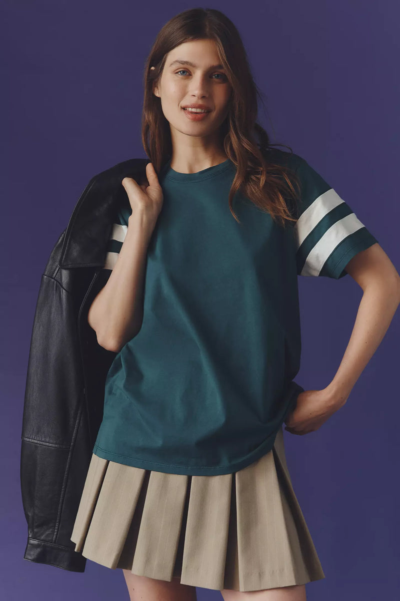 Clare V. Original Varsity Tee - Deep Pine/Cream