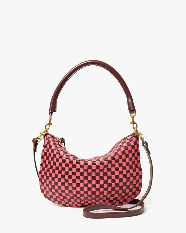Clare V. Petit Moyen Messenger - Woven Checker - Raisin/Petal