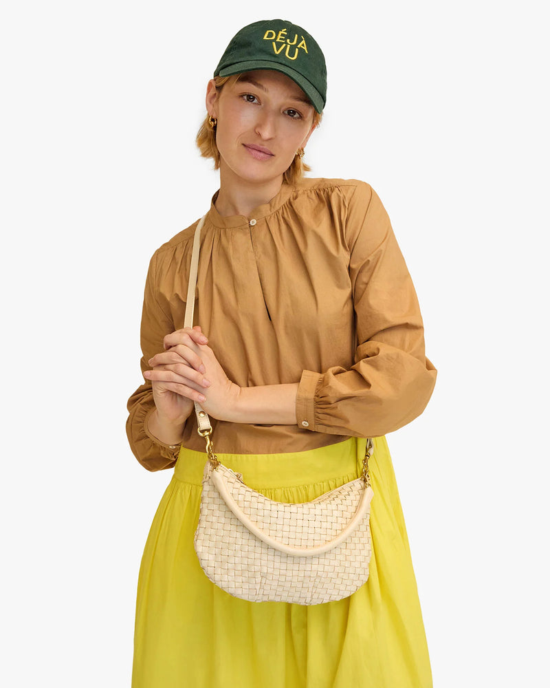 Clare V. Petit Moyen Messenger Woven Checker Cream