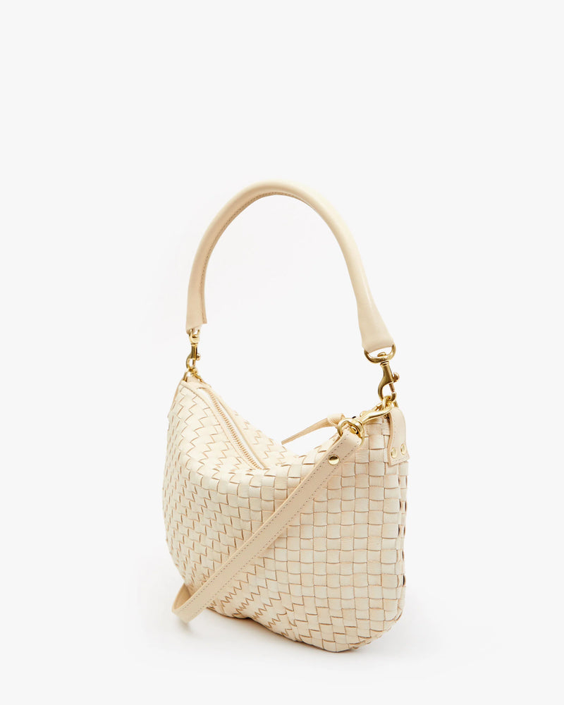 Clare V. Petit Moyen Messenger Woven Checker Cream