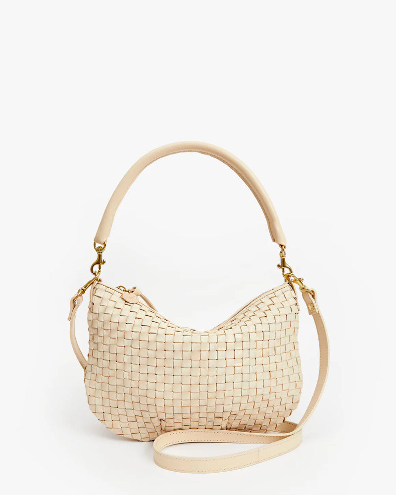 Clare V. Petit Moyen Messenger Woven Checker Cream