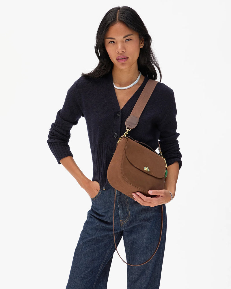 Clare V. Turnlock Louis w/ Top Handle - Smooth Nubuck - Choco Bar