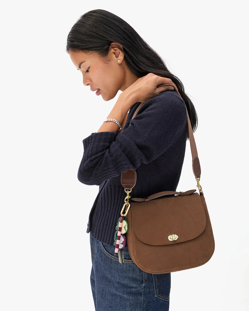 Clare V. Turnlock Louis w/ Top Handle - Smooth Nubuck - Choco Bar
