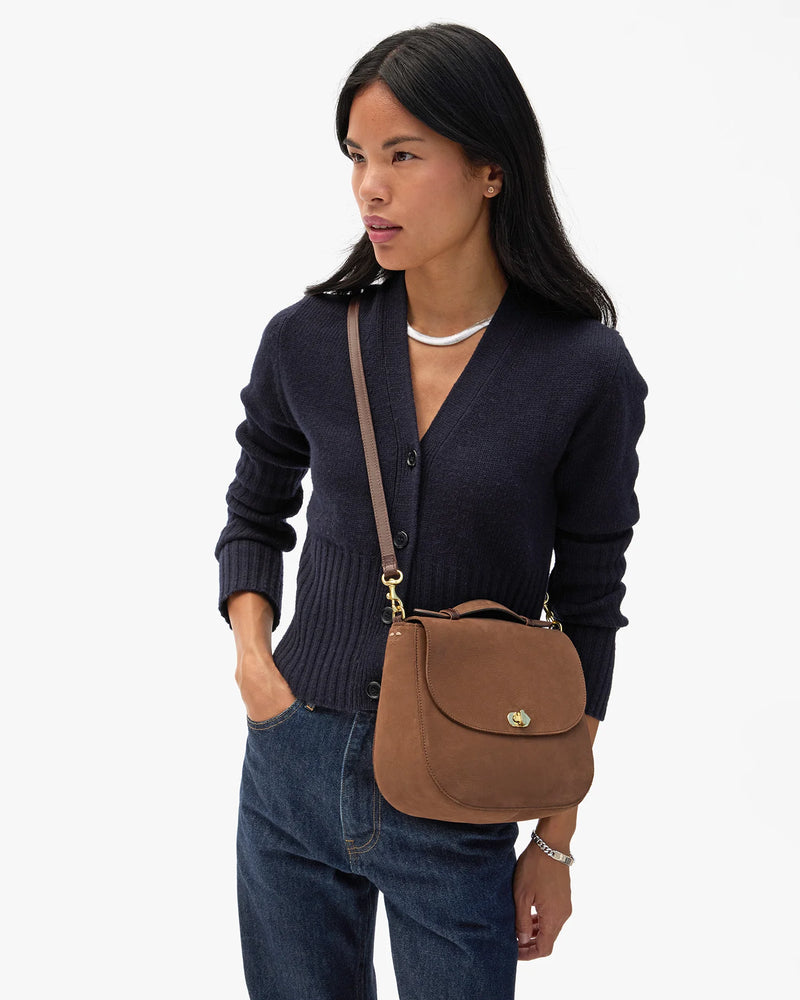 Clare V. Turnlock Louis w/ Top Handle - Smooth Nubuck - Choco Bar