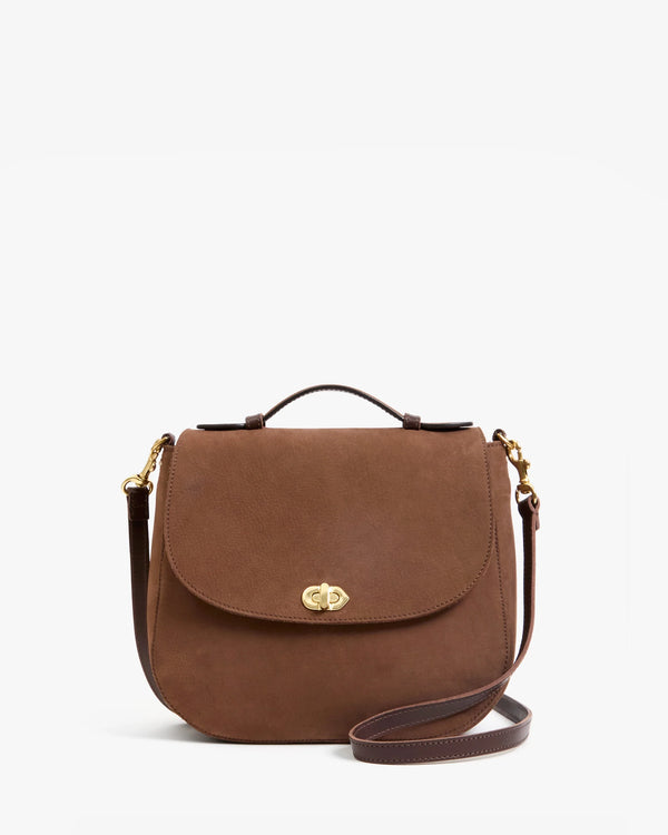 Clare V. Turnlock Louis w/ Top Handle - Smooth Nubuck - Choco Bar