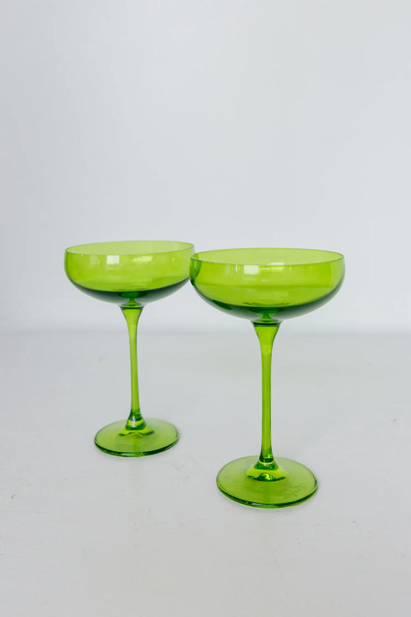 Estelle Colored Glass Champagne Coupe Forest Green