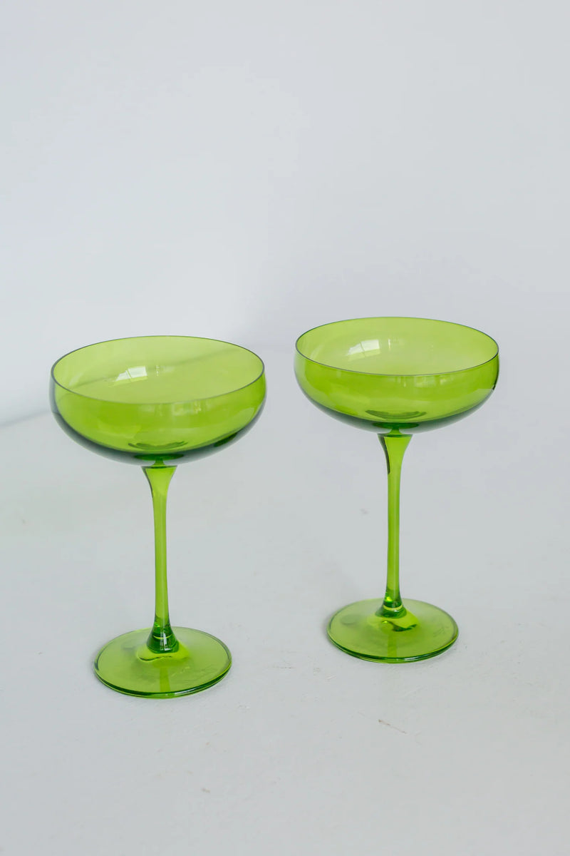 Estelle Colored Glass Champagne Coupe Forest Green