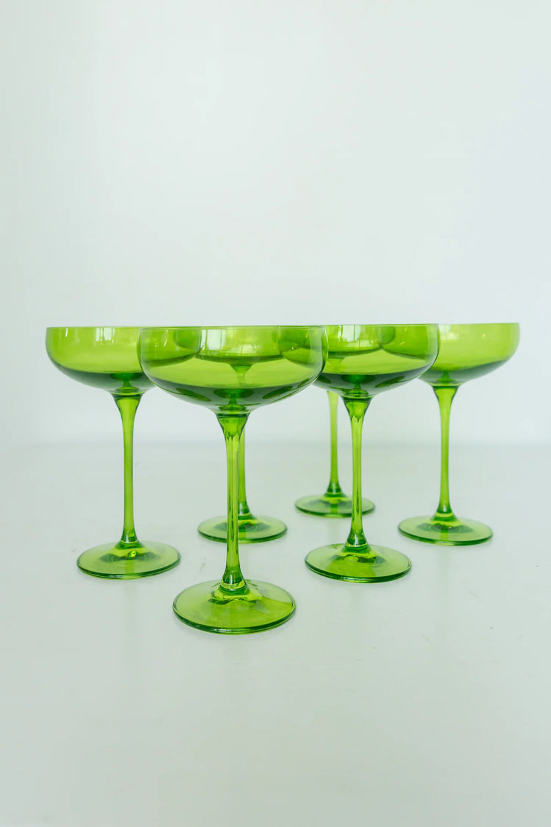 Estelle Colored Glass Champagne Coupe Forest Green