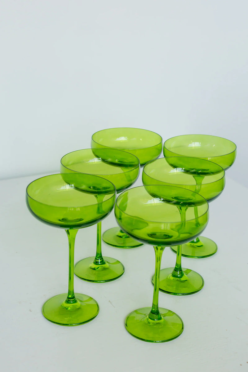 Estelle Colored Glass Champagne Coupe Forest Green