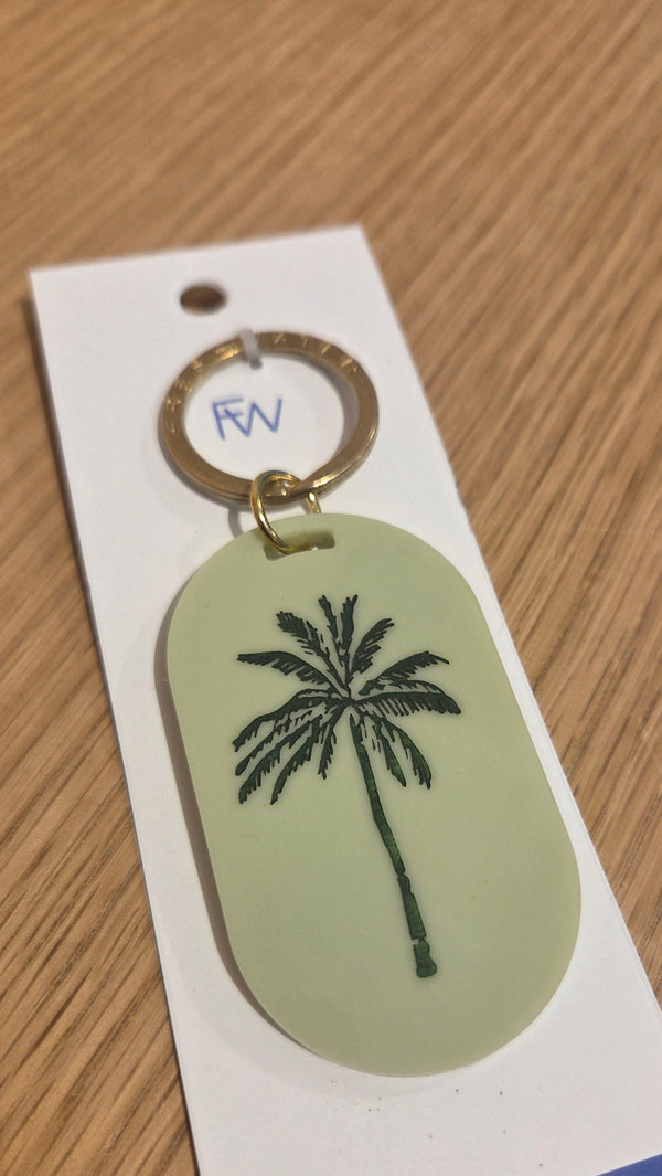 Freshwater Curated Goods Palm Tree Pill Keychain Sage, On Card
