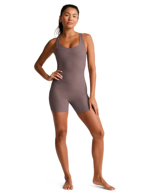 Beyond Yoga Routine Ribbed Biker Jumpsuit Woodland
