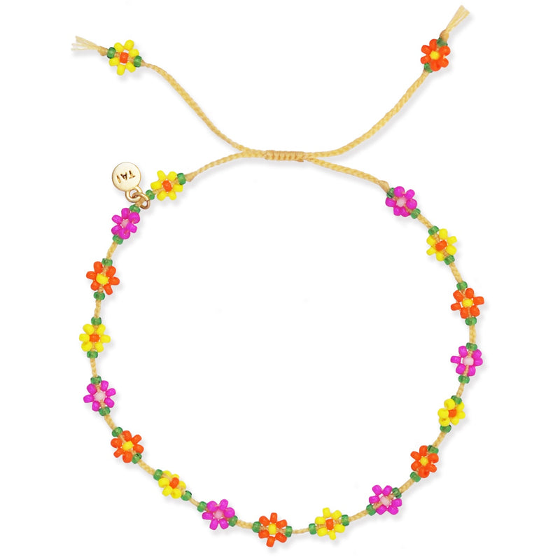 Tai Japanese beads knotted (yellow, pink, orange) mini daisy flower bracelet