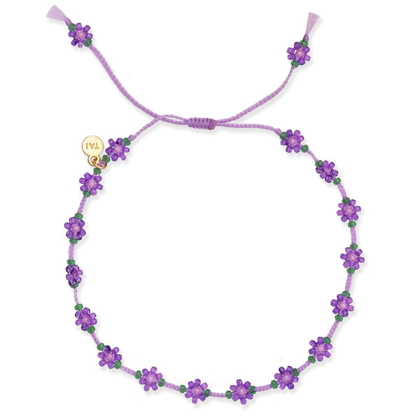 Tai Lavender Japanese beads knotted mini daisy flower bracelet