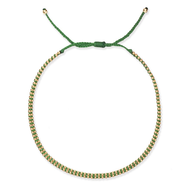 Tai Braided 14k gold plated mini chain with green tiny cord - slide closure bracelet