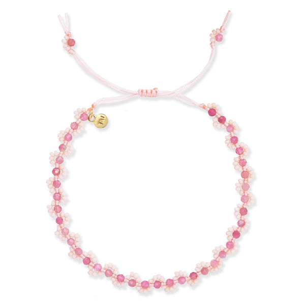 Tai Knotted stone encrusted with pink Japanese beads -slide closure bracelet