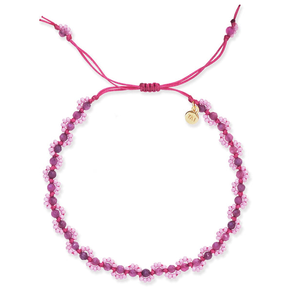 Tai Knotted stone encircled with purple Japanese beads -slide closure bracelet