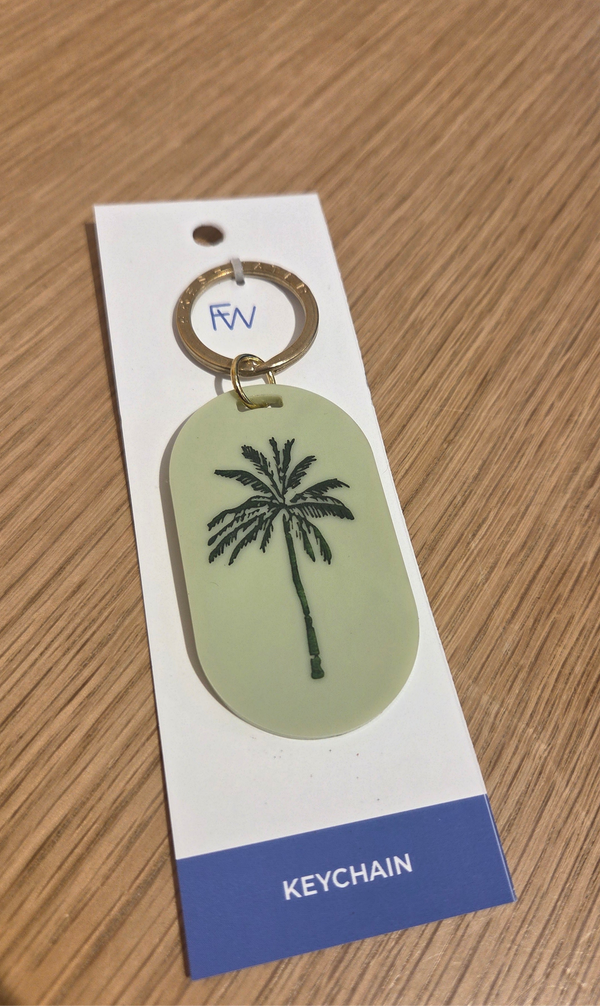 Freshwater Curated Goods Palm Tree Pill Keychain Sage, On Card