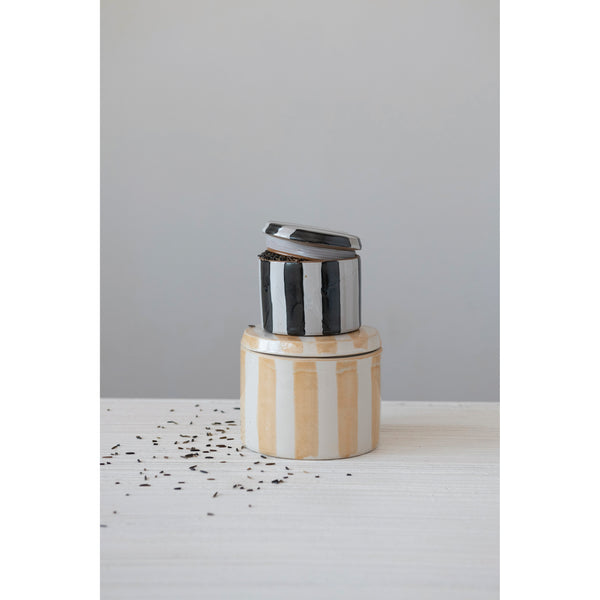 Stoneware Canister with Stripes, Reactive Glaze