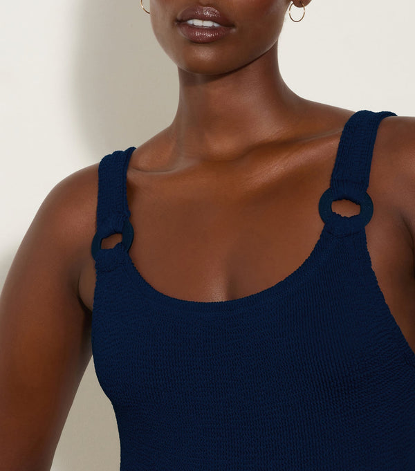 Hunza G Domino Swim With Fabric Covered Hoops Navy
