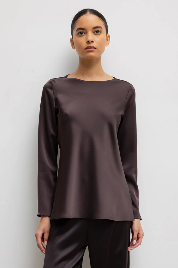 Leset Barb Boatneck Longsleeve Chocolate