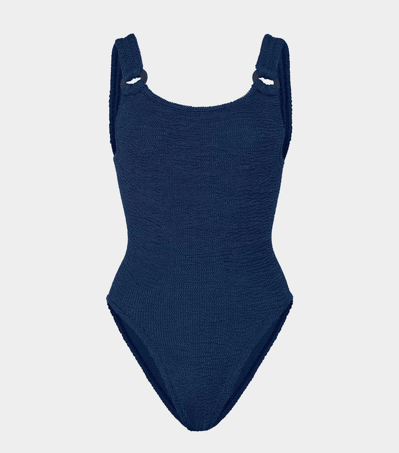 Hunza G Domino Swim With Fabric Covered Hoops Navy