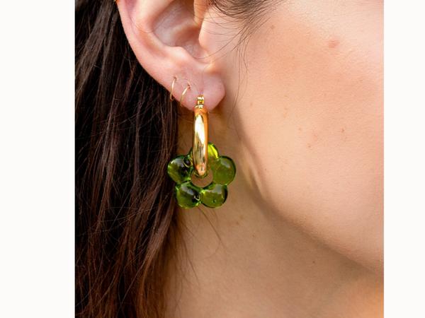 Peter and June Dazy Glaze Hoops Green Glass
