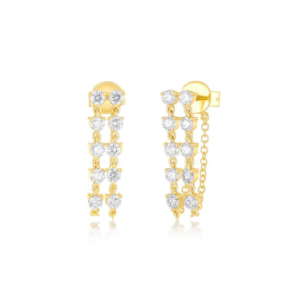 EF Collection Double Multi Diamond Chain Stud Earring