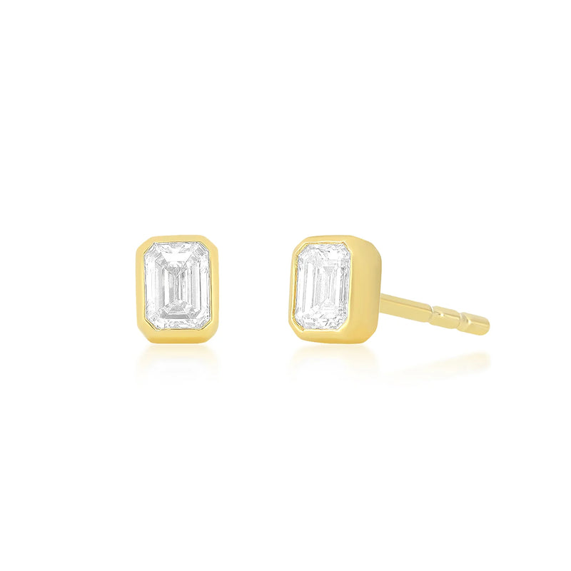 EF Collection Bezel Set Emerald Cut Diamond Stud Earrings